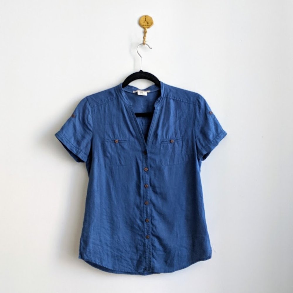 Gerard Darel Short-Sleeve Linen Button-Up Sz 36